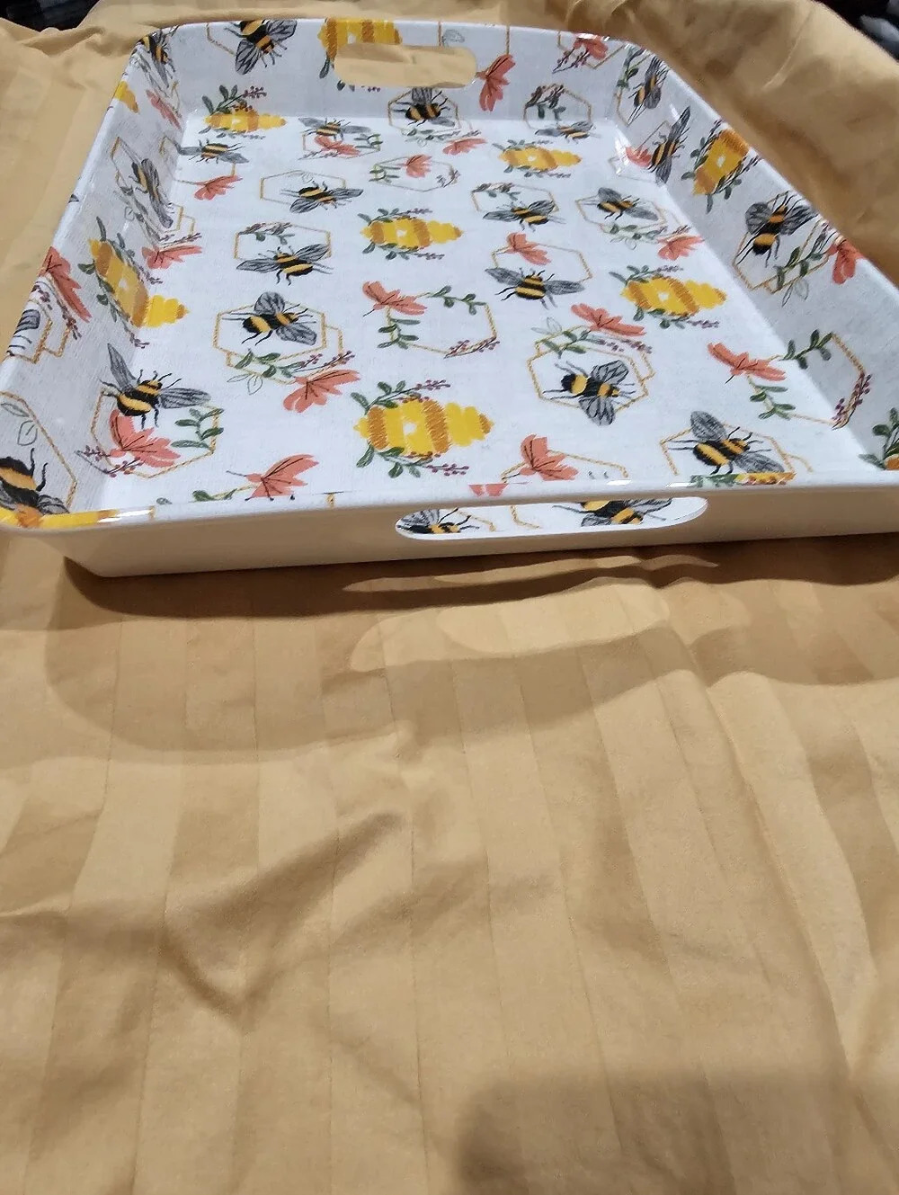 Bee & Honeycomb Serving Tray - Yellow, Black, Pink Floral
